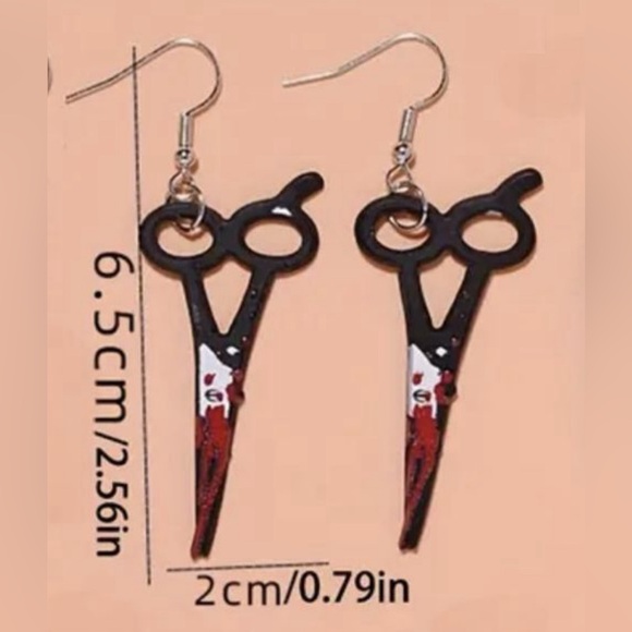 EarringsBloody Scissors #3, NIP, Horror Movie Night Accessory - Picture 4 of 6